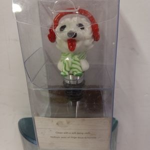 !💕Pier1 Wine Bottle Stopper Christmas Porcelain Ceramic Smiley Puppy  Figurine